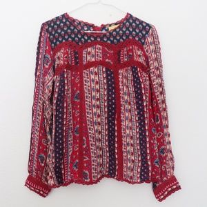 Anthropologie Maeve Gretchen Patchwork Paisley Long Sleeve Boho Blouse